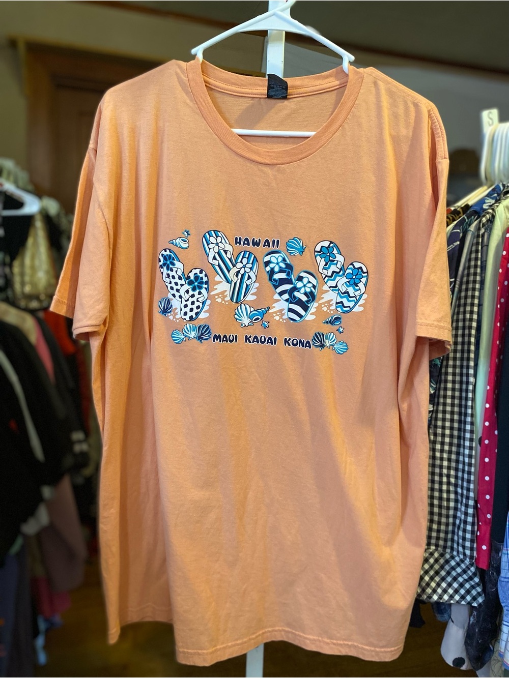 Women's Peach Short Sleeve Graphic Tee - Hawaii Flip-Flop Print